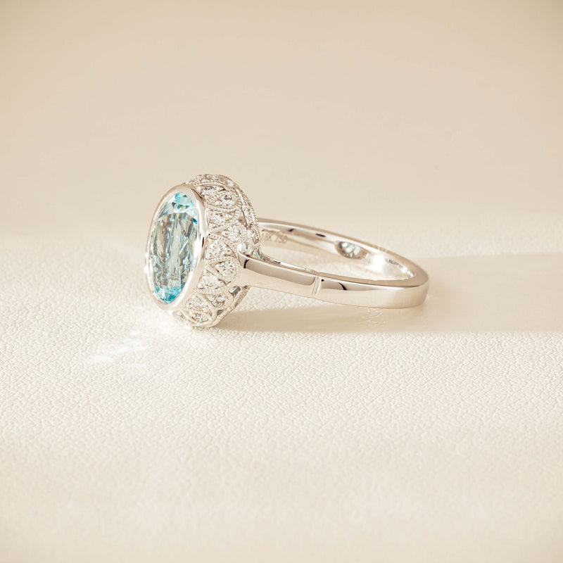 18ct White Gold 2.35ct Aquamarine & Diamond Dulce Ring - Ring - Walker & Hall