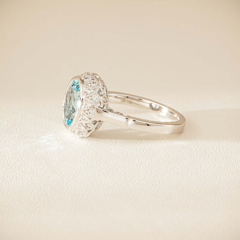 18ct White Gold 2.35ct Aquamarine & Diamond Dulce Ring - Ring - Walker & Hall