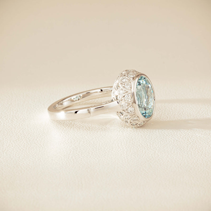 18ct White Gold 2.35ct Aquamarine & Diamond Dulce Ring - Ring - Walker & Hall