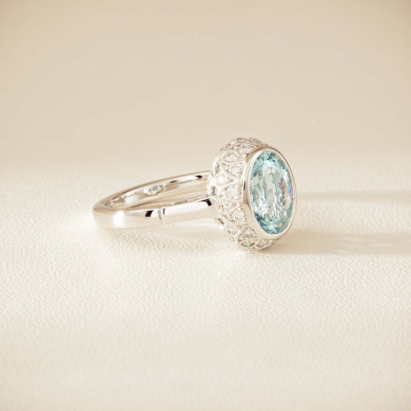 18ct White Gold 2.35ct Aquamarine & Diamond Dulce Ring - Ring - Walker & Hall