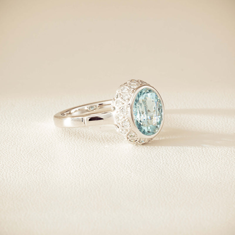 18ct White Gold 2.35ct Aquamarine & Diamond Dulce Ring - Ring - Walker & Hall