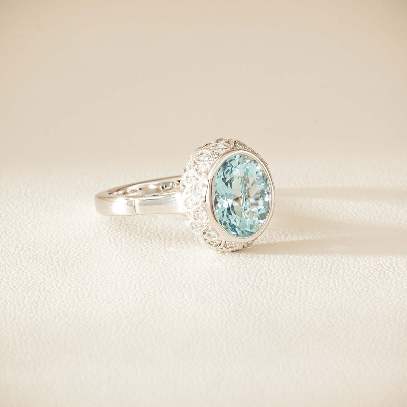 18ct White Gold 2.35ct Aquamarine & Diamond Dulce Ring - Ring - Walker & Hall