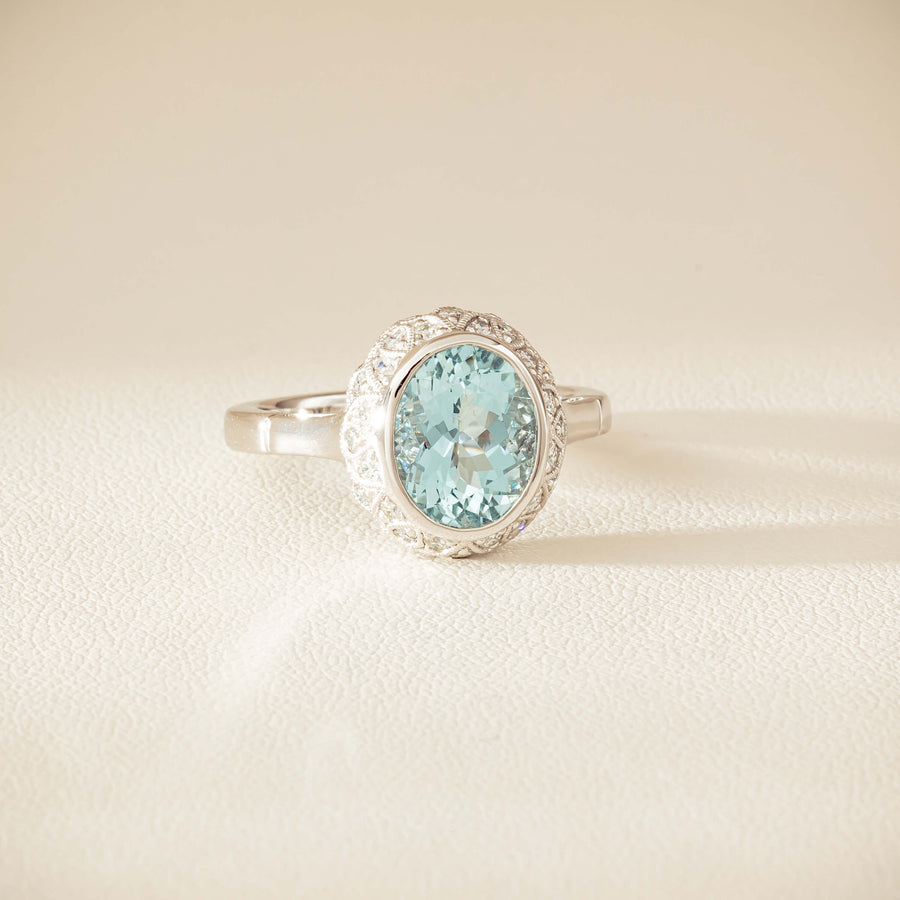18ct White Gold 2.35ct Aquamarine & Diamond Dulce Ring - Ring - Walker & Hall