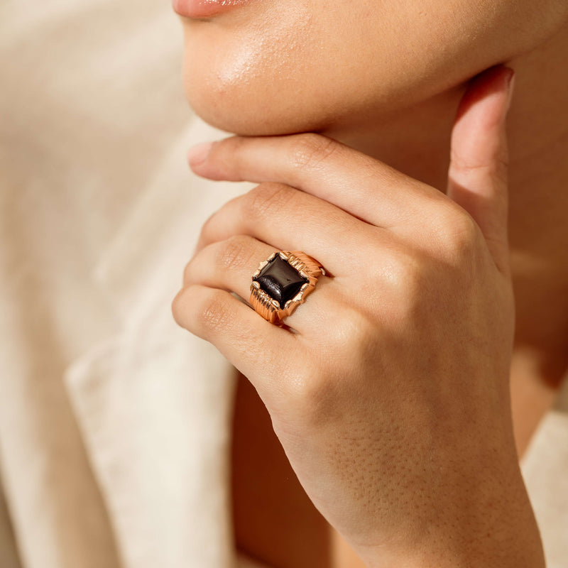 Deja Vu 9ct Rose Gold Onyx Ring - Ring - Walker & Hall