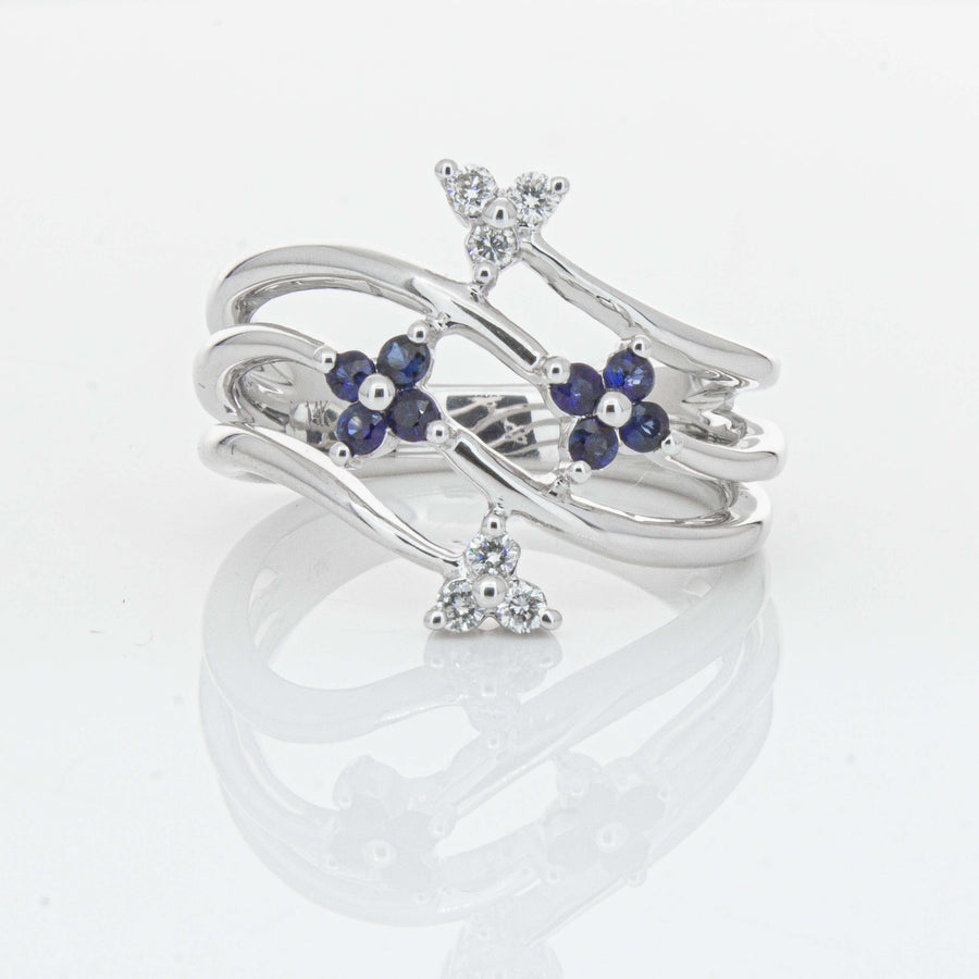 Deja Vu 14ct White Gold .24ct Sapphire & Diamond Floral Ring - Ring - Walker & Hall