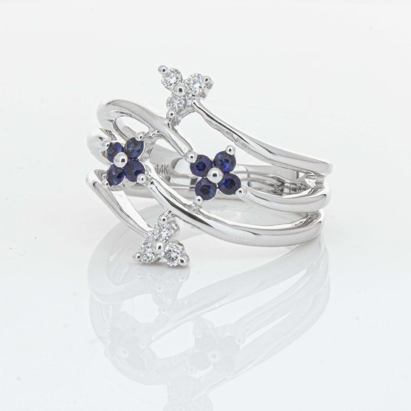 Deja Vu 14ct White Gold .24ct Sapphire & Diamond Floral Ring - Ring - Walker & Hall