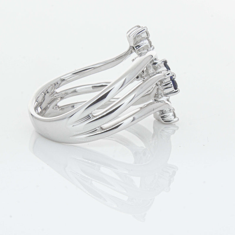 Deja Vu 14ct White Gold .24ct Sapphire & Diamond Floral Ring - Ring - Walker & Hall