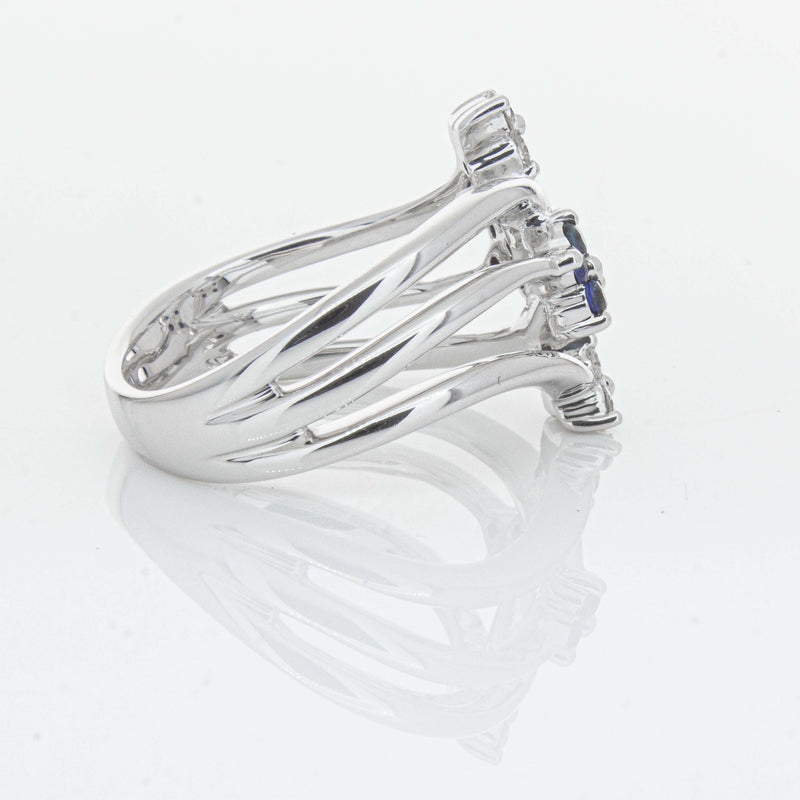 Deja Vu 14ct White Gold .24ct Sapphire & Diamond Floral Ring - Ring - Walker & Hall