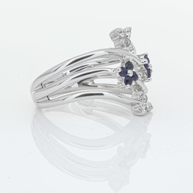 Deja Vu 14ct White Gold .24ct Sapphire & Diamond Floral Ring - Ring - Walker & Hall