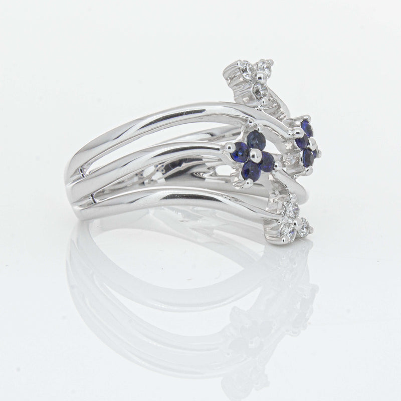 Deja Vu 14ct White Gold .24ct Sapphire & Diamond Floral Ring - Ring - Walker & Hall