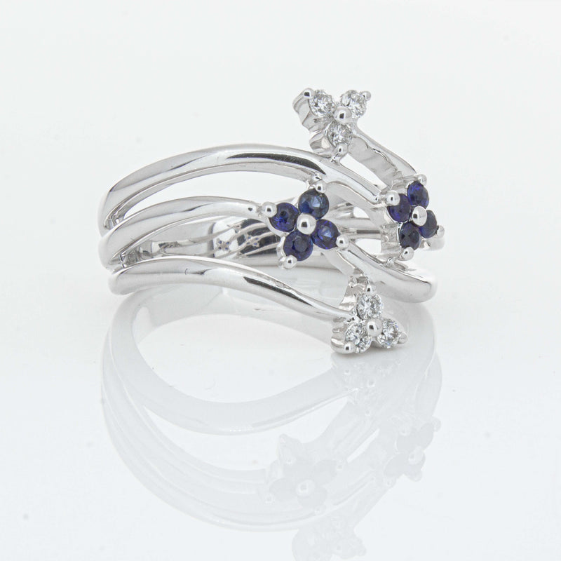 Deja Vu 14ct White Gold .24ct Sapphire & Diamond Floral Ring - Ring - Walker & Hall