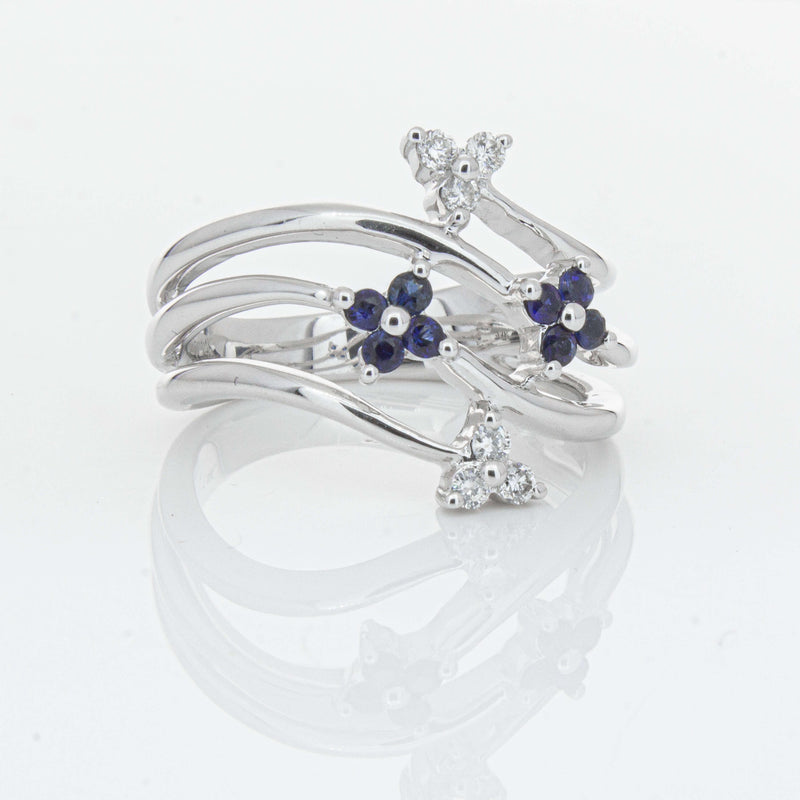Deja Vu 14ct White Gold .24ct Sapphire & Diamond Floral Ring - Ring - Walker & Hall