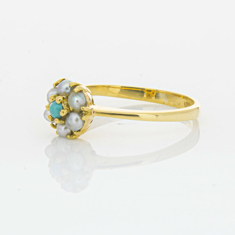 Deja Vu 18ct Yellow Gold Turquoise and Seed Pearl Ring - Ring - Walker & Hall
