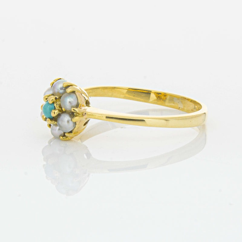 Deja Vu 18ct Yellow Gold Turquoise and Seed Pearl Ring - Ring - Walker & Hall