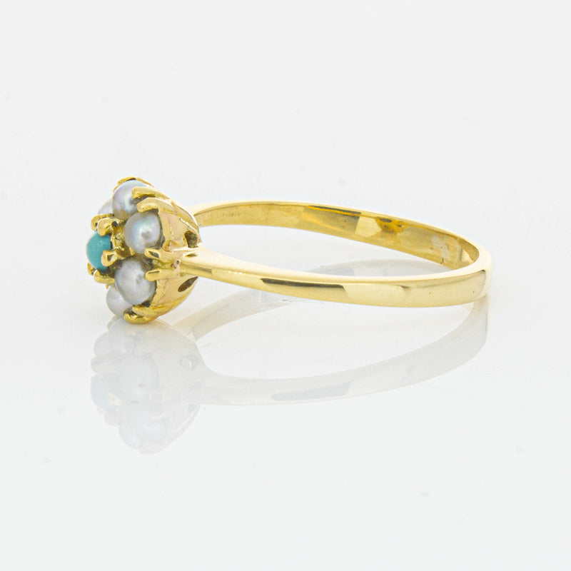 Deja Vu 18ct Yellow Gold Turquoise and Seed Pearl Ring - Ring - Walker & Hall