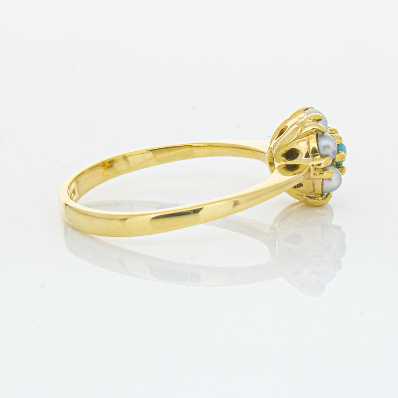 Deja Vu 18ct Yellow Gold Turquoise and Seed Pearl Ring - Ring - Walker & Hall