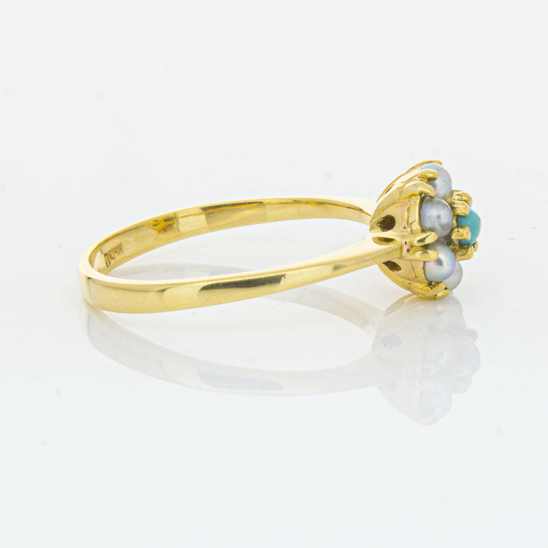 Deja Vu 18ct Yellow Gold Turquoise and Seed Pearl Ring - Ring - Walker & Hall