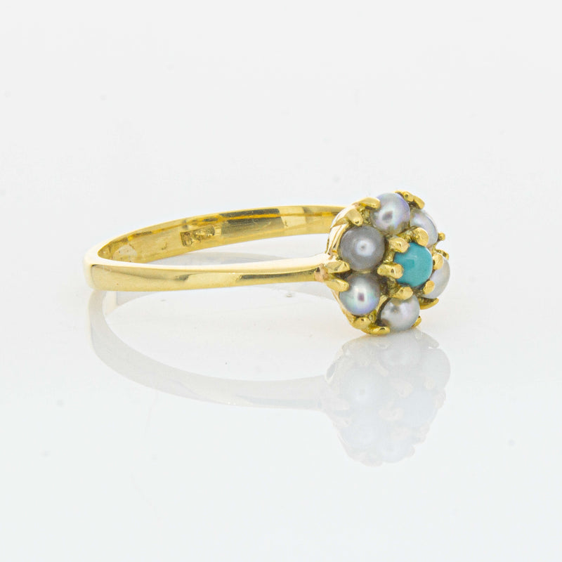 Deja Vu 18ct Yellow Gold Turquoise and Seed Pearl Ring - Ring - Walker & Hall