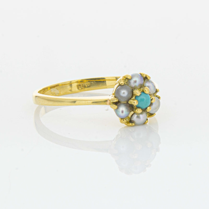 Deja Vu 18ct Yellow Gold Turquoise and Seed Pearl Ring - Ring - Walker & Hall