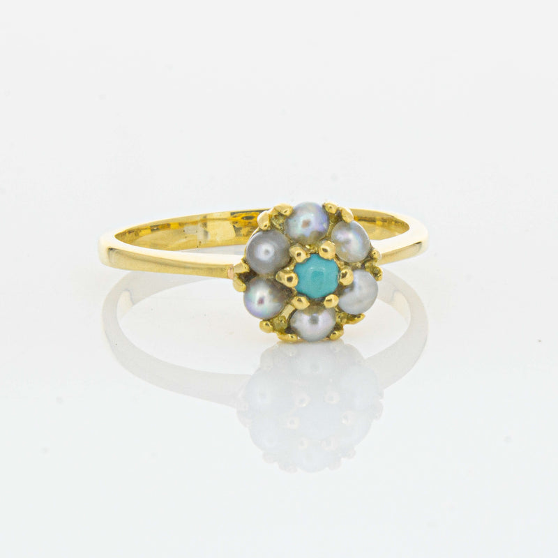 Deja Vu 18ct Yellow Gold Turquoise and Seed Pearl Ring - Ring - Walker & Hall