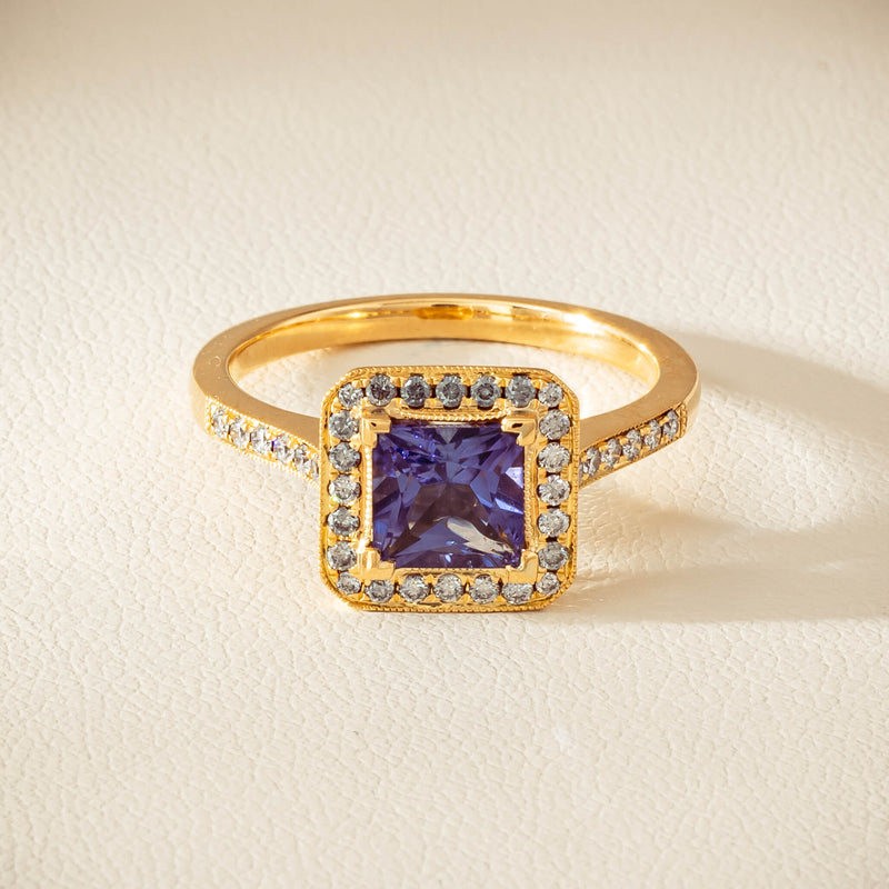 18ct Yellow Gold 1.15ct Tanzanite & Diamond Mandalay Ring - Ring - Walker & Hall