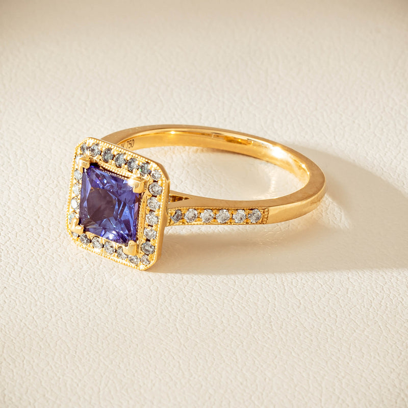 18ct Yellow Gold 1.15ct Tanzanite & Diamond Mandalay Ring - Ring - Walker & Hall