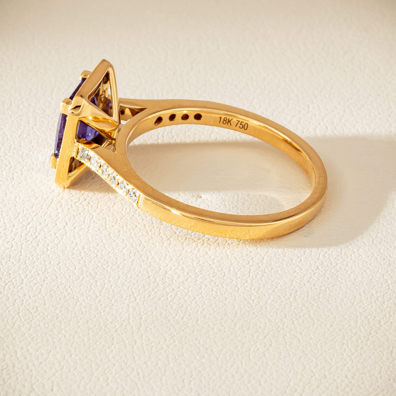 18ct Yellow Gold 1.15ct Tanzanite & Diamond Mandalay Ring - Ring - Walker & Hall