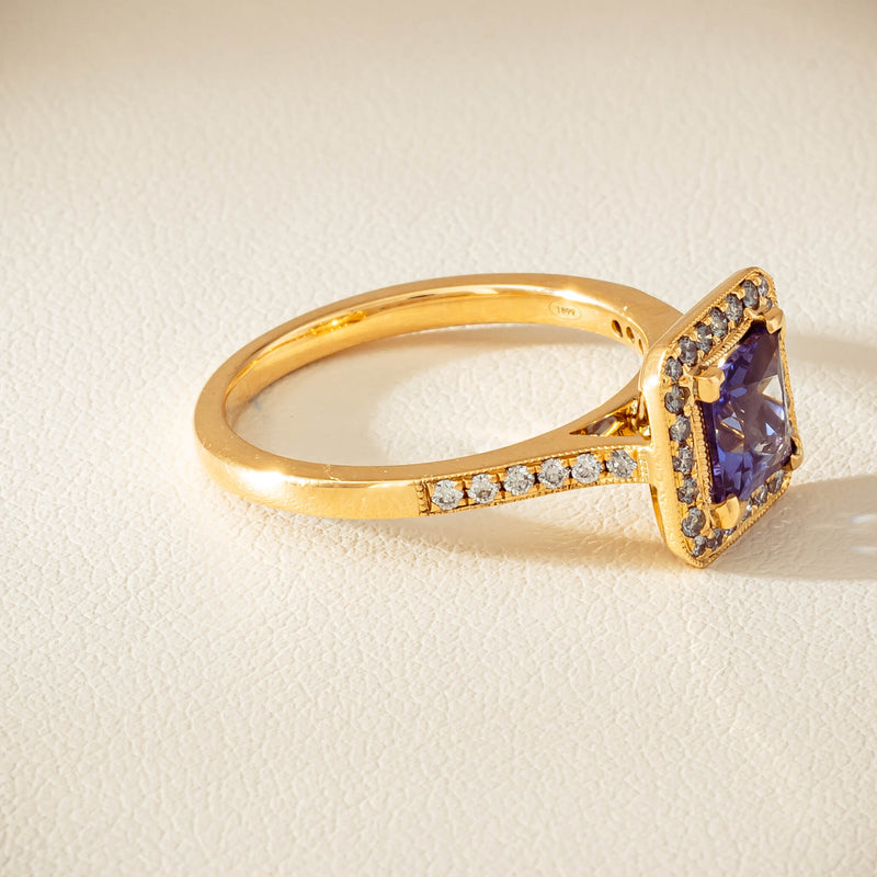 18ct Yellow Gold 1.15ct Tanzanite & Diamond Mandalay Ring - Ring - Walker & Hall