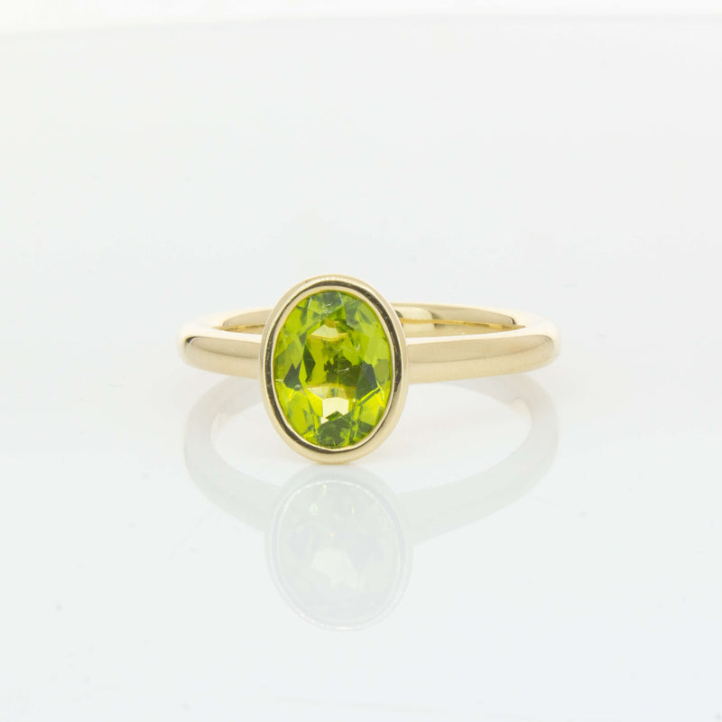 9ct Yellow Gold Peridot Rubover Set Ring - Ring - Walker & Hall