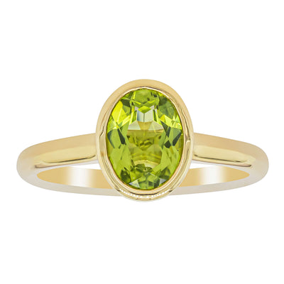 9ct Yellow Gold Peridot Rubover Set Ring - Ring - Walker & Hall