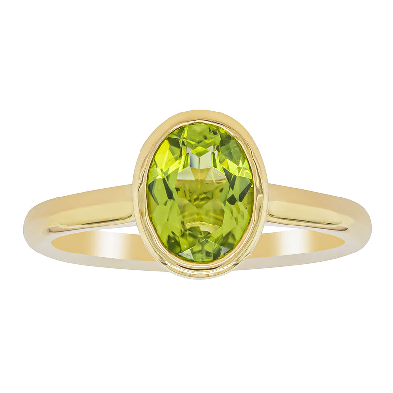 9ct Yellow Gold Peridot Rubover Set Ring - Ring - Walker & Hall