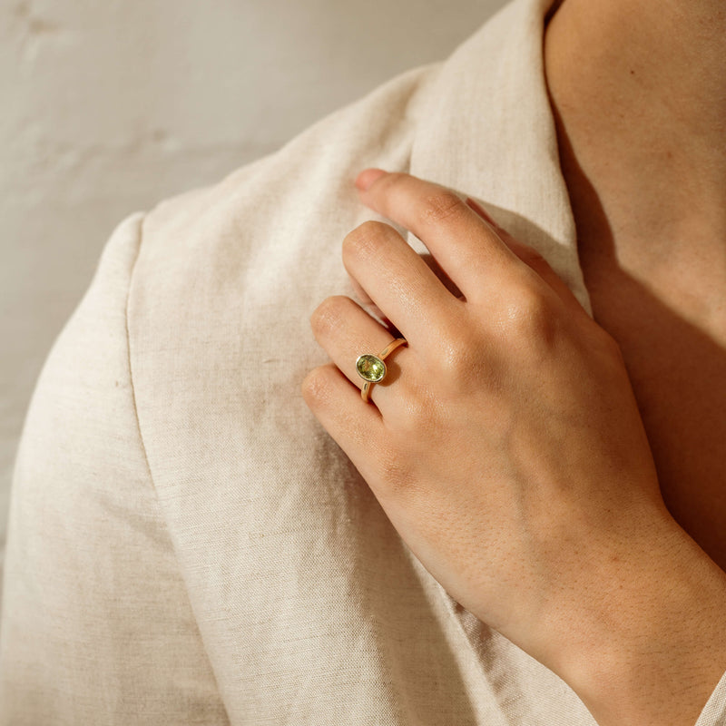 9ct Yellow Gold Peridot Rubover Set Ring - Ring - Walker & Hall