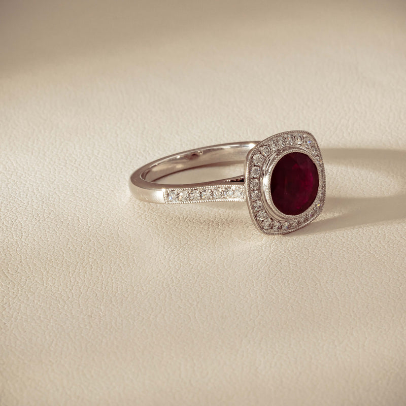 18ct White Gold 2.04ct Ruby & Diamond Cluster Ring - Ring - Walker & Hall