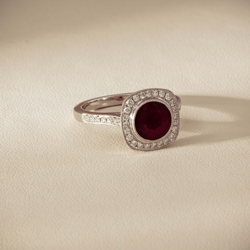 18ct White Gold 2.04ct Ruby & Diamond Cluster Ring - Ring - Walker & Hall