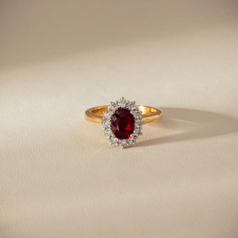 18ct Yellow Gold 1.44ct Ruby & Diamond Belle Ring - Ring - Walker & Hall