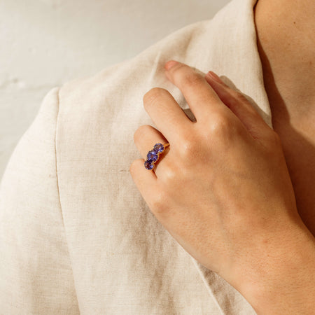 18ct Yellow Gold Three Stone Tanzanite Octavia Ring - Ring - Walker & Hall