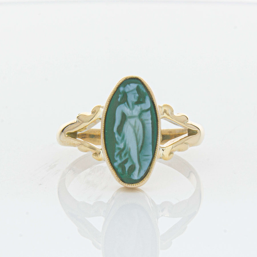 Vintage 9ct Yellow Gold Chrysoprase Cameo Ring - Ring - Walker & Hall