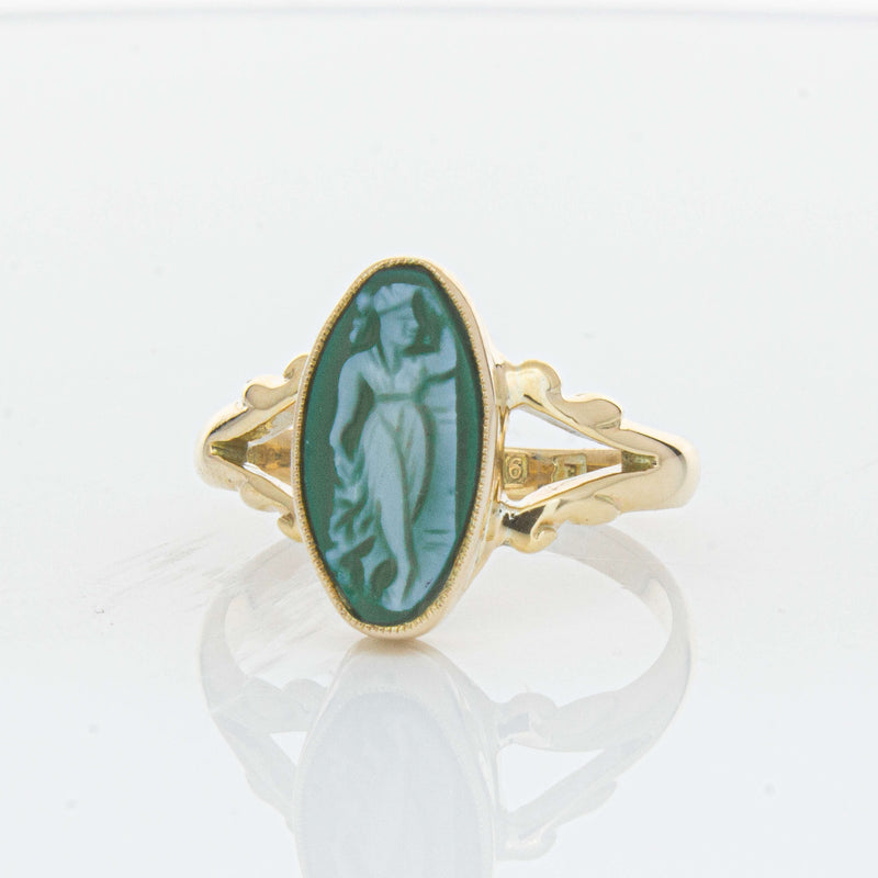 Vintage 9ct Yellow Gold Chrysoprase Cameo Ring - Ring - Walker & Hall