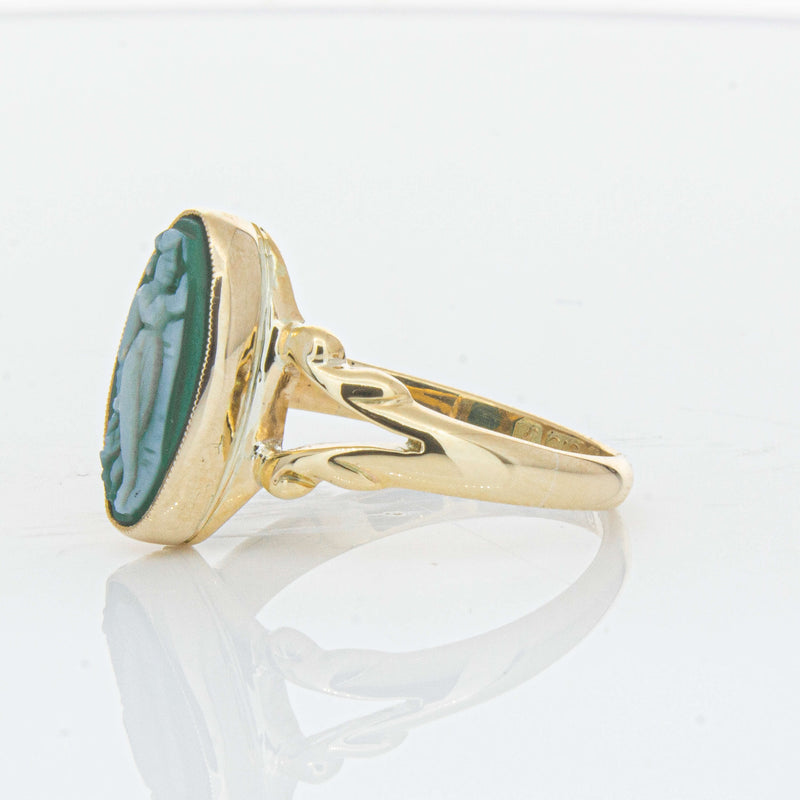 Vintage 9ct Yellow Gold Chrysoprase Cameo Ring - Ring - Walker & Hall