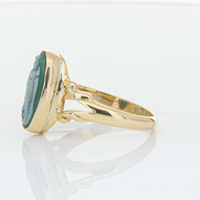 Vintage 9ct Yellow Gold Chrysoprase Cameo Ring - Ring - Walker & Hall