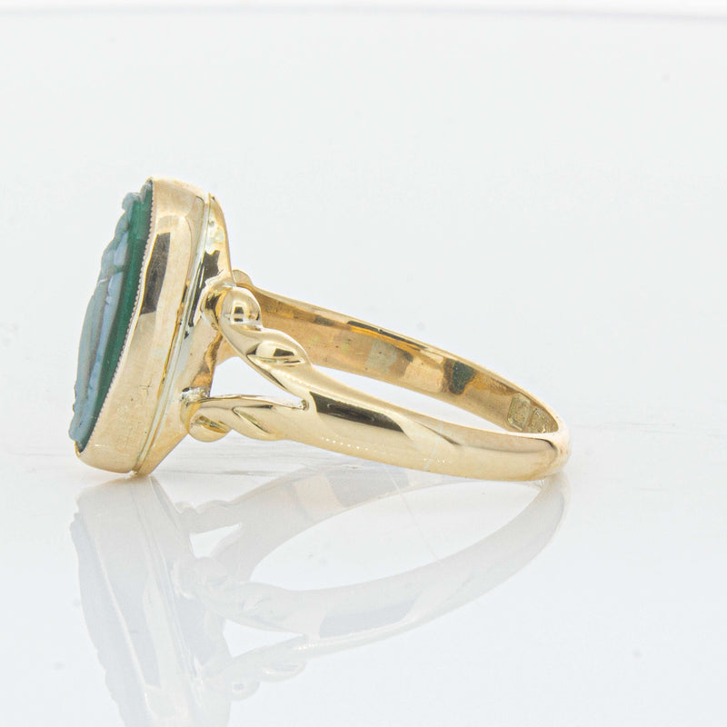 Vintage 9ct Yellow Gold Chrysoprase Cameo Ring - Ring - Walker & Hall
