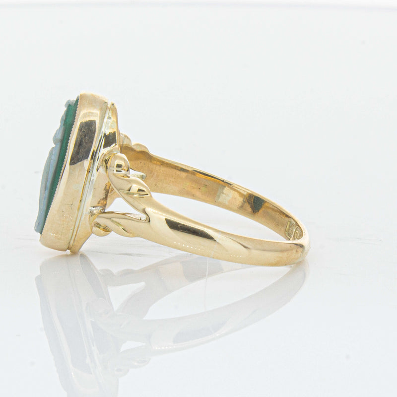 Vintage 9ct Yellow Gold Chrysoprase Cameo Ring - Ring - Walker & Hall