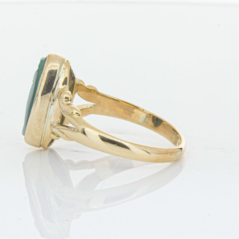 Vintage 9ct Yellow Gold Chrysoprase Cameo Ring - Ring - Walker & Hall