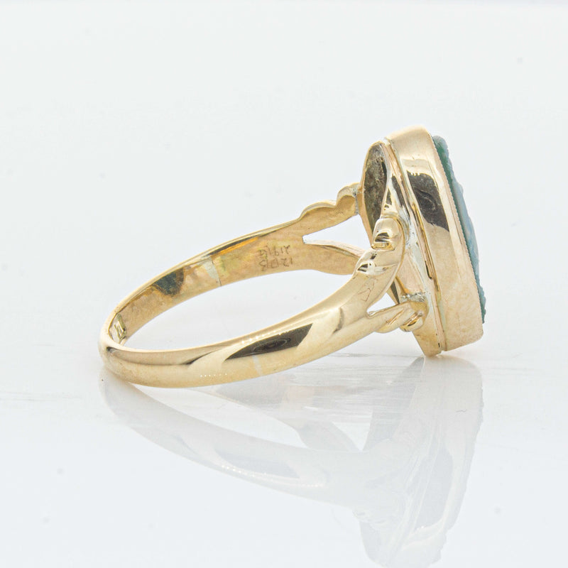Vintage 9ct Yellow Gold Chrysoprase Cameo Ring - Ring - Walker & Hall