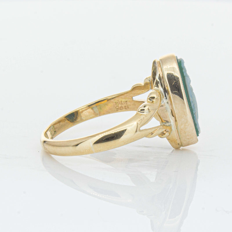 Vintage 9ct Yellow Gold Chrysoprase Cameo Ring - Ring - Walker & Hall