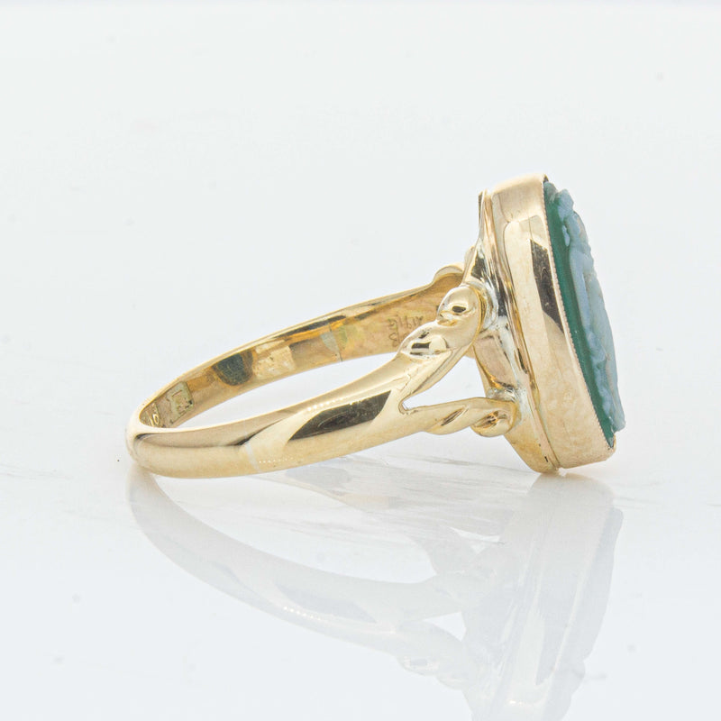 Vintage 9ct Yellow Gold Chrysoprase Cameo Ring - Ring - Walker & Hall