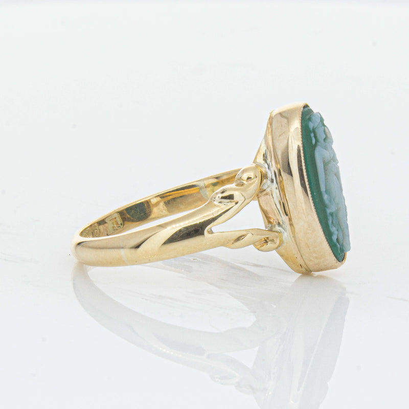 Vintage 9ct Yellow Gold Chrysoprase Cameo Ring - Ring - Walker & Hall