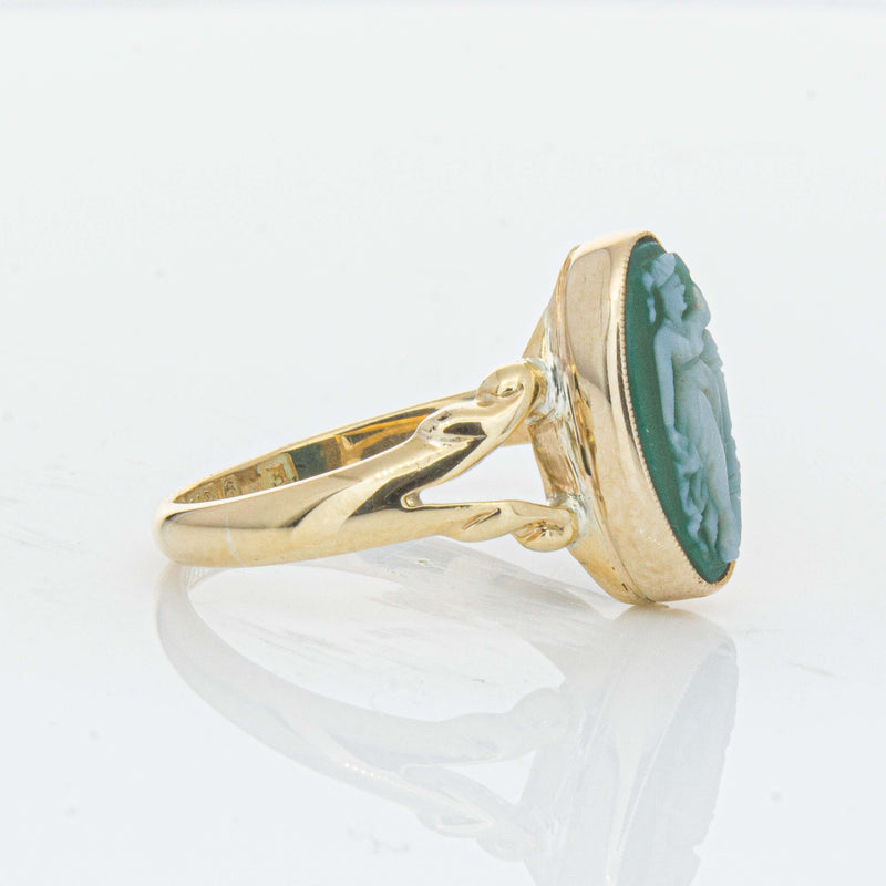 Vintage 9ct Yellow Gold Chrysoprase Cameo Ring - Ring - Walker & Hall