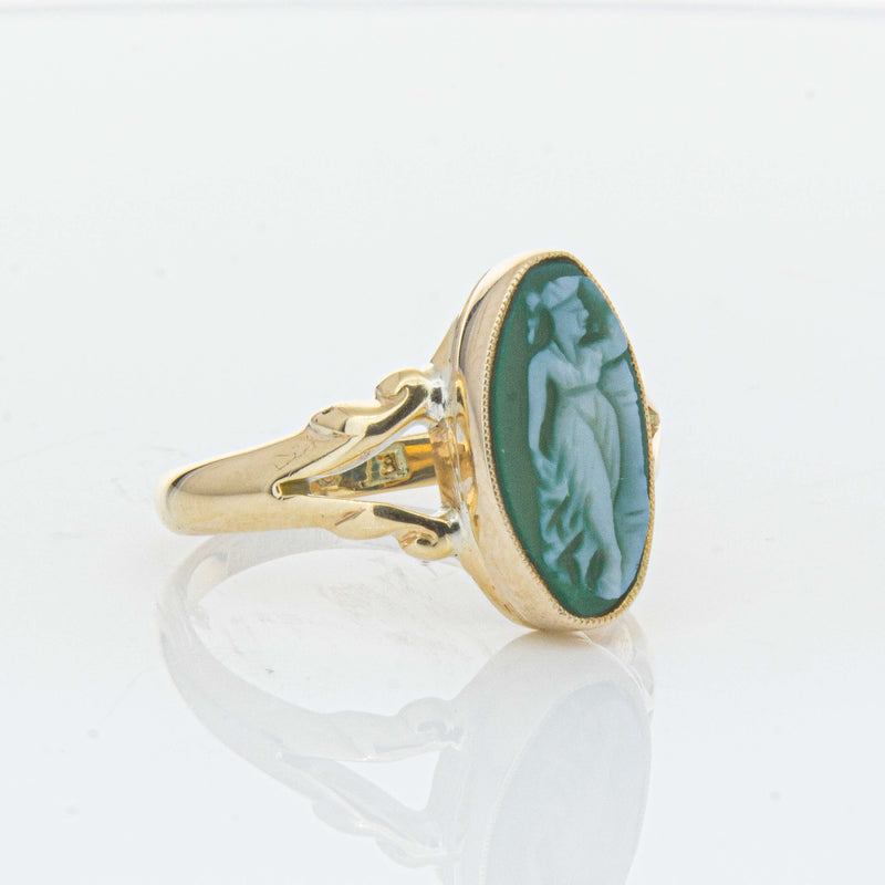 Vintage 9ct Yellow Gold Chrysoprase Cameo Ring - Ring - Walker & Hall