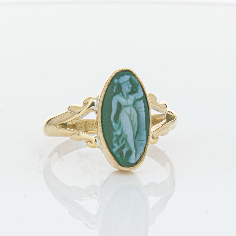 Vintage 9ct Yellow Gold Chrysoprase Cameo Ring - Ring - Walker & Hall